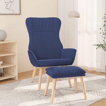 vidaXL Fotel z podnóżkiem, niebieska, obity tkaniną