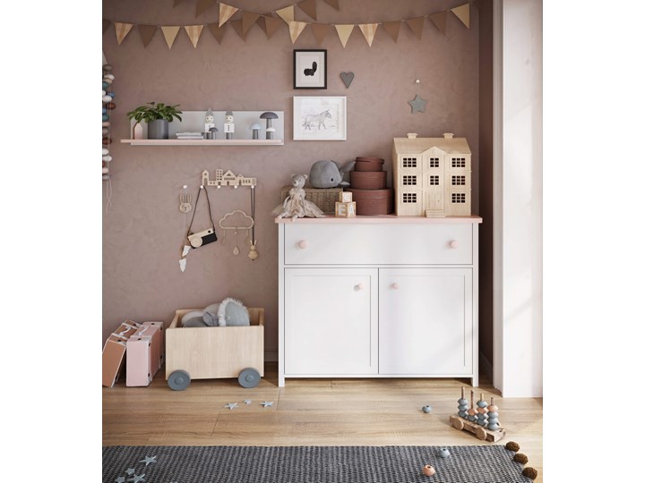 Łóżko z materacem LUNA LN-08 biały/różowy Drewno Styl Nowoczesny