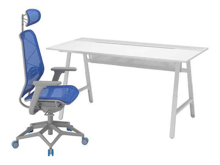 IKEA UTESPELARE / STYRSPEL Biurko gamingowe i krzesło, Jasnoszary niebieski/jasnoszary