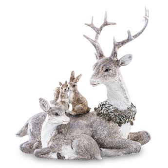 LEŚNE ZWIERZĘTA figurka dwa jelenie z wiewiórką i zającem, wys. 18 cm