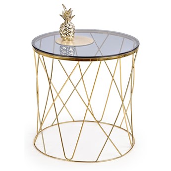 Stolik okrągły szklany nowoczesny SELENA, złoty stelaż, szkło kolor dymiony