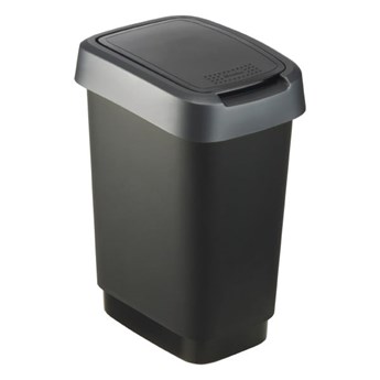 Srebrno-czarny kosz na śmieci z plastiku z recyklingu 10 l Twist – Rotho