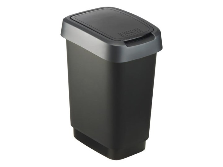 Srebrno-czarny kosz na śmieci z plastiku z recyklingu 10 l Twist – Rotho