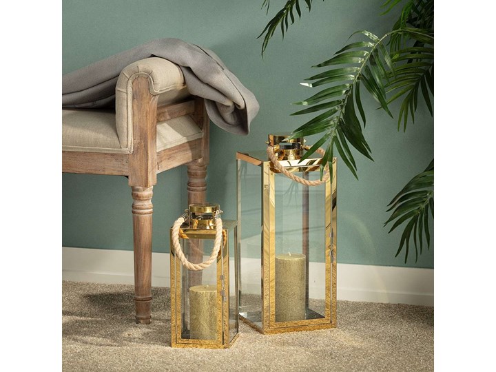 Lampion Arana Gold 30cm, 12,5 x 12,5 x 30 cm Szkło Kategoria Świeczniki i świece Metal Kolor Złoty