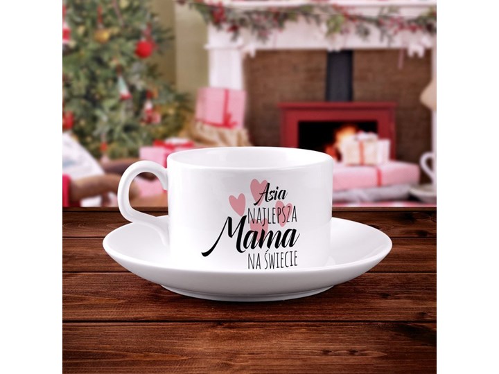 Filiżanka z nadrukiem- Najlepsza Mama na świecie - serca Ceramika Filiżanka ze spodkiem Filiżanka do kawy Kolor Beżowy Kategoria Filiżanki