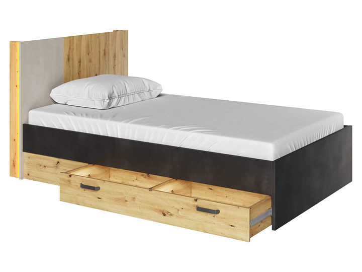 Łóżko QUBIC QB-11 dąb artisan/silk flu/raw steel Metal Łóżko drewniane Styl Nowoczesny Drewno Kategoria Łóżka do sypialni