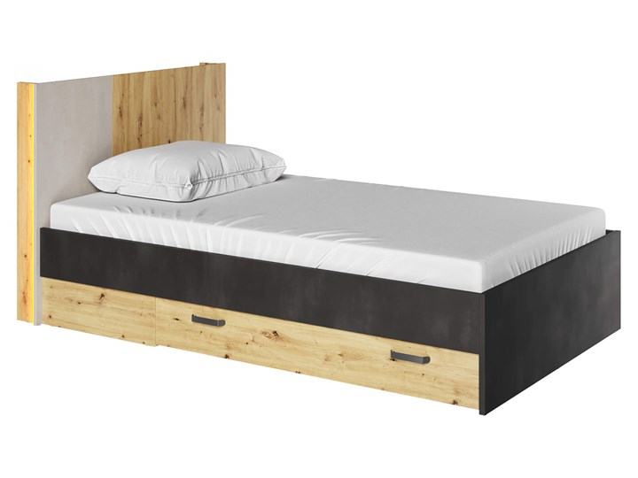Łóżko QUBIC QB-12 dąb artisan/silk flu/raw steel Łóżko drewniane Drewno Styl Nowoczesny Kolor Szary