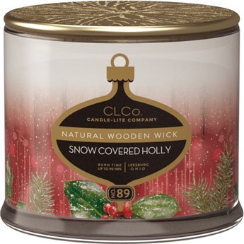 Candle-lite CLCo świąteczna luksusowa świeca zapachowa z drewnianym knotem 14 oz 396 g - No. 89 Snow Covered Holly