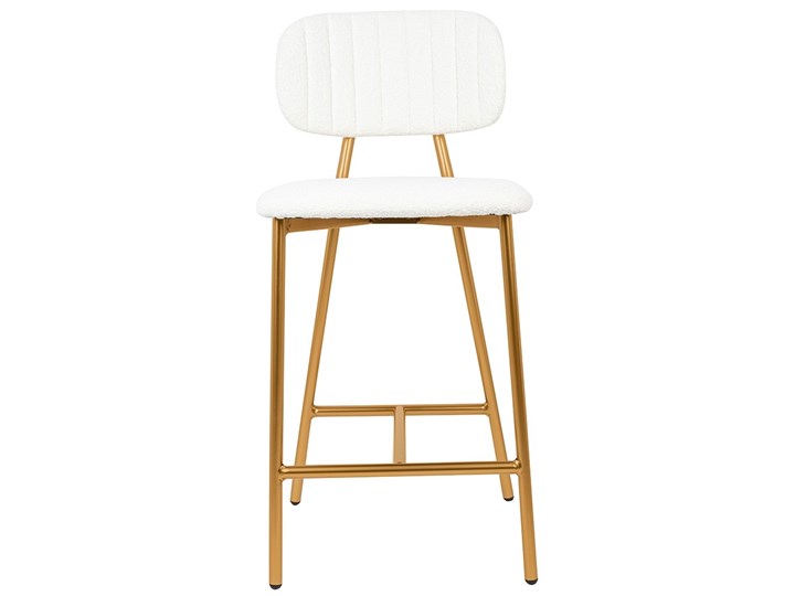 Krzesło barowe hoker FABIOLA BOUCLE białe na złotej podstawie Głębokość 50 cm Wysokość 94 cm Szerokość 45 cm Metal Tkanina Kolor Złoty