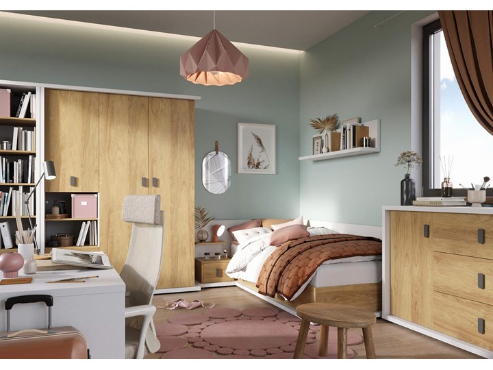 Stolik nocny SIMI MS-08 biały / hikora naturalna Wysokość 70 cm Szerokość 43 cm Płyta laminowana Płyta MDF Głębokość 45 cm Płyta meblowa Styl Nowoczesny
