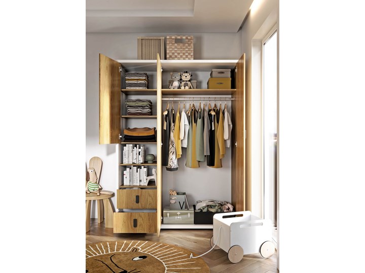 Łóżko z materacem SIMI MS-09 biały / hikora naturalna Rozmiar materaca 90x200 cm Drewno Neutralne Styl Nowoczesny