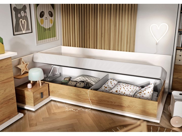 Łóżko z materacem SIMI MS-09 biały / hikora naturalna Drewno Neutralne Styl Nowoczesny Rozmiar materaca 90x200 cm