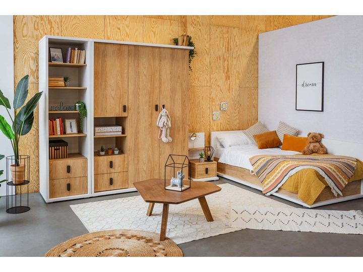 Łóżko z materacem SIMI MS-09 biały / hikora naturalna Neutralne Drewno Styl Nowoczesny Rozmiar materaca 90x200 cm