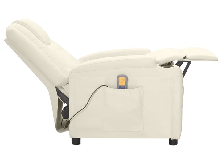 vidaXL Rozkładany fotel masujący, kremowy, sztuczna skóra Kolor Beżowy Tkanina Skóra ekologiczna Fotel rozkładany Metal Tworzywo sztuczne Szerokość 75 cm Kategoria Fotele do salonu
