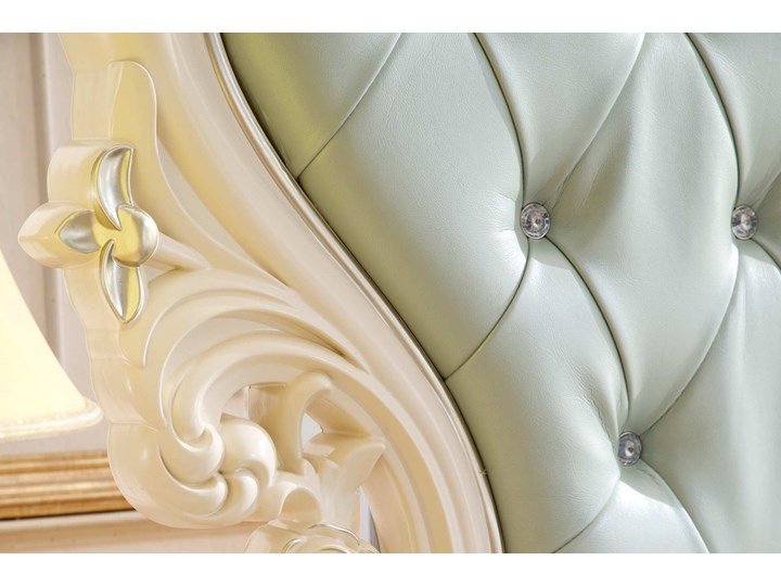 Łóżko tapicerowane miętowe 180x200 cm Portia Drewno Ekoskóra Łóżko pikowane Styl Glamour