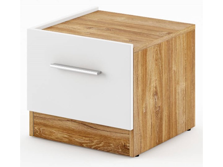 Stolik nocny DENTO DT-03 biały / dąb stirling Płyta meblowa Płyta laminowana Szerokość 40 cm Styl Nowoczesny Wysokość 35 cm Płyta MDF Głębokość 40 cm Drewno Kolor Szary