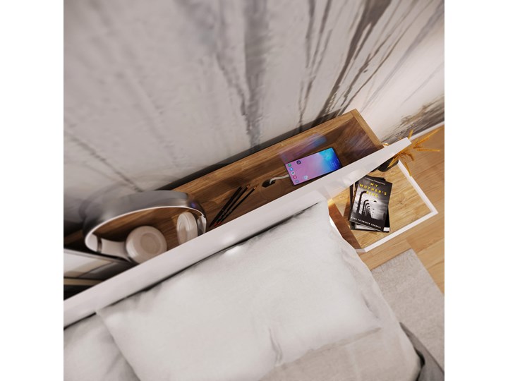 Łóżko drewniane DENTO DT-02 biały / dąb stirling / rozmiar do wyboru Rozmiar materaca 140x200 cm Metal Drewno Styl Nowoczesny