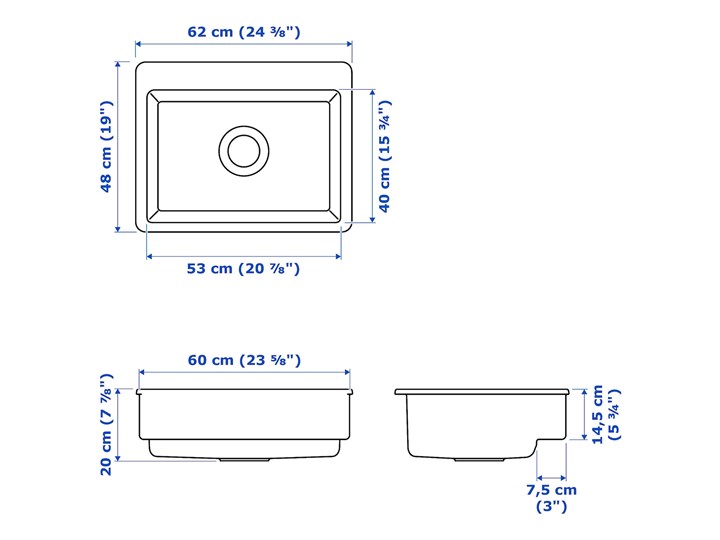 IKEA HAVSEN Zlew z widocznym frontem, biały, 62x48 cm Ceramika Kategoria Zlewozmywaki
