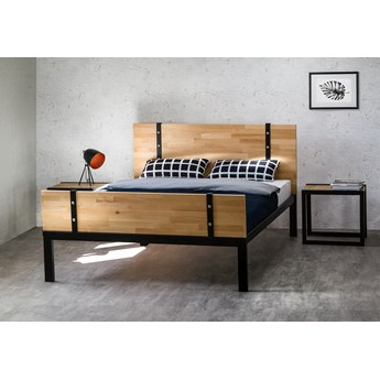 Łóżko drewniane z ramą metalową "Akira" z dwoma szczytami