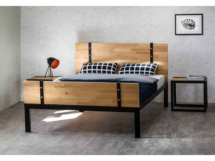 Łóżko drewniane z ramą metalową "Akira" z dwoma szczytami Drewno Łóżko metalowe Rozmiar materaca 90x200 cm