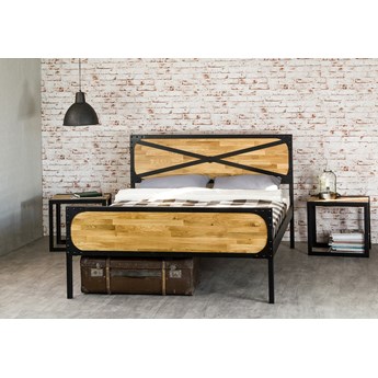 Łóżko drewniane z ramą metalową "Loft 3" z dwoma szczytami