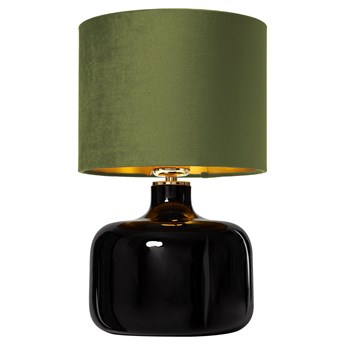 Kaspa - lampa stojąca Lora - szklana podstawa w kolorze czarnym, wysokość 40 cm, oliwkowy abażur