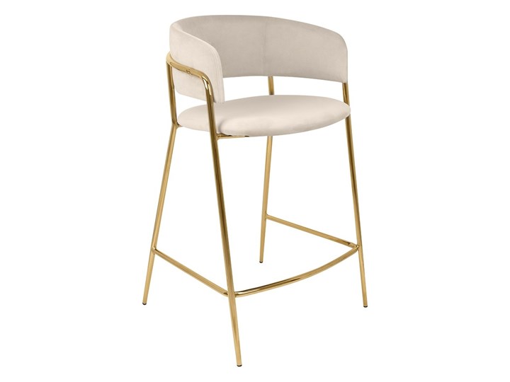 Krzesło barowe, hoker DELTA 65 beżowe na złotych nogach Głębokość 56 cm Metal Szerokość 58 cm Tkanina Wysokość 92 cm Styl Glamour