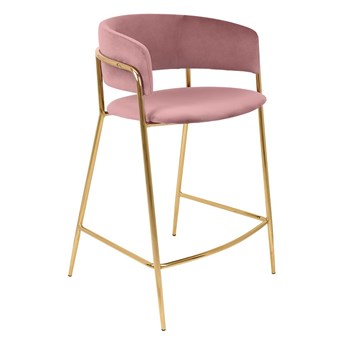 Krzesło barowe, hoker DELTA 65 różowe na złotych nogach