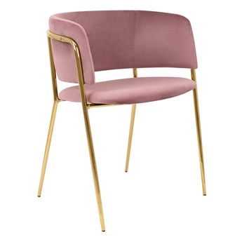 Krzesło tapicerowane DELTA różowe na złotych nogach