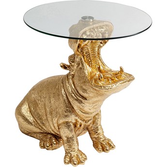Stolik pomocniczy złoty hipopotam blat szklany Ø48xH60 cm