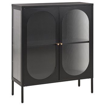 Beliani Szafka dwudrzwiowa czarna stalowa 90 x 35 x 111 cm z półkami szklane fronty i boki styl industrialny