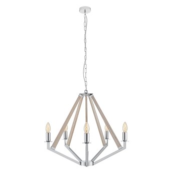 Kaspa - Żyrandol Nez 5 - średnica 50 cm, chrom, dąb bielony