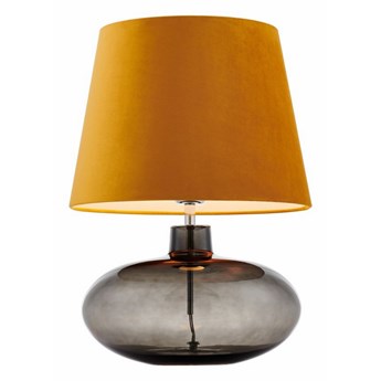 Kaspa - lampa stołowa Sawa Velvet - przejrzysta szklana podstawa w kolorze grafitowym, wysokość 55 cm, złoty abażur
