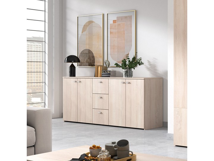 SELSEY Komoda czterodrzwiowa Poniza z szufladami dąb sonoma Głębokość 42 cm Płyta MDF Szerokość 180 cm Kategoria Komody