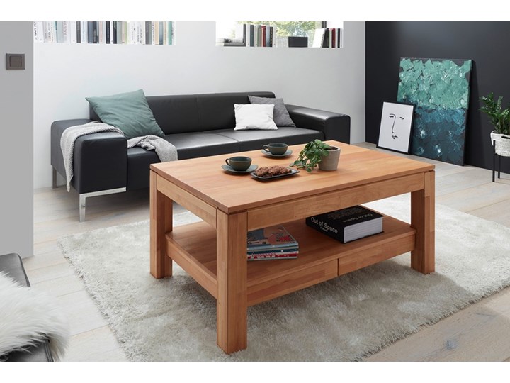 SELSEY Stolik kawowy Morict 115x70 cm z dwoma szufladami buk lity Wysokość 45 cm Długość 115 cm Płyta meblowa Kategoria Stoliki i ławy