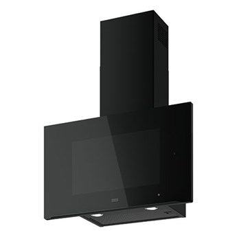 Okap kuchenny ścienny Franke AQ-Sense FKAS A80 BK czarne szkło automatyczny okap monitorujący jakość powietrza ze sterowaniem głosowym WiFi i ekranem dotykowym z wbudowaną przeglądarką internetową