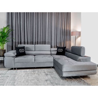 Nowoczesny narożnik Corn 275x202 cm szara tkanina z funkcją spania i pojemnikiem na pościel