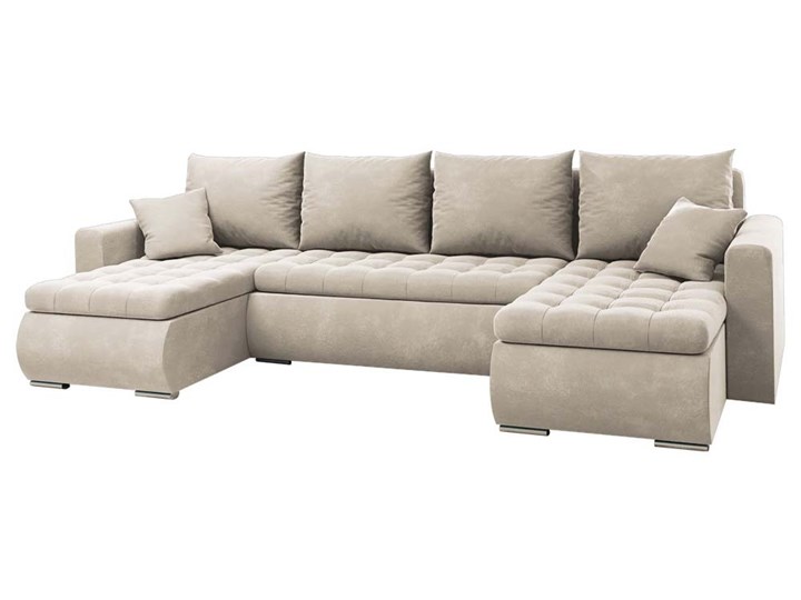 SELSEY Narożnik z funkcją spania Derkan U-kształtny z pojemnikiem uniwersalny szarobeżowy Funkcje Z regulowanymi zagłówkami Wysokość 38 cm Głębokość 145 cm Szerokość 302 cm Wysokość 75 cm Funkcje Z pojemnikiem na pościel