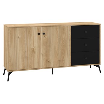 SELSEY Komoda dwudrzwiowa Sivly 160 cm z trzema szufladami dąb castello/czarny
