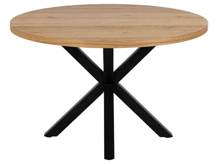 SELSEY Stół do jadalni okrągły Kardema 120 cm dąb fornirowany na czarnych nogach Drewno Metal Pomieszczenie Stoły do jadalni Styl Industrialny