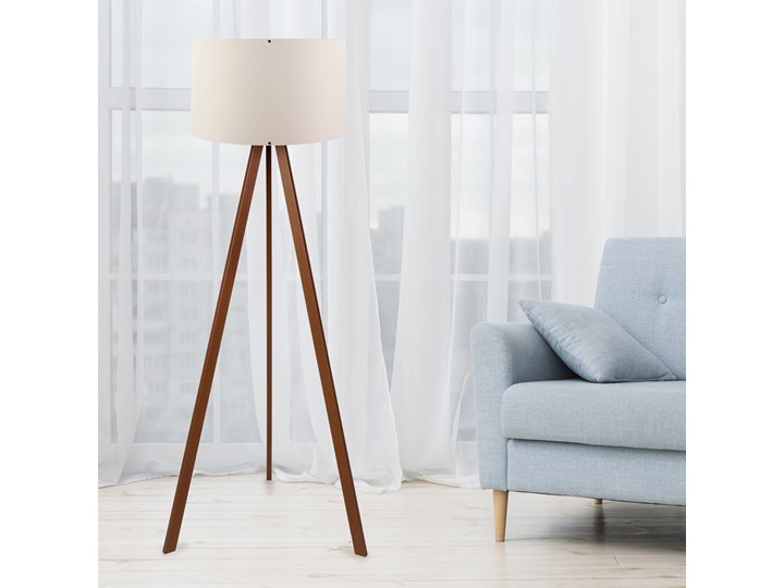 SELSEY Lampa podłogowa Salika ecru na brązowym stelażu Lampa z kloszem Tkanina Styl Nowoczesny