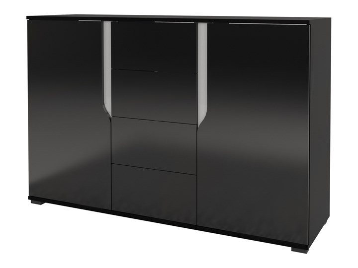 SELSEY Komoda Promina dwudrzwiowa z czterema szufladami Czarny mat / Czarny połysk / Biały połysk Płyta MDF Szerokość 135 cm Z szafkami Wysokość 88 cm Głębokość 40 cm Głębokość 34 cm Wysokość 90 cm Pomieszczenie Salon