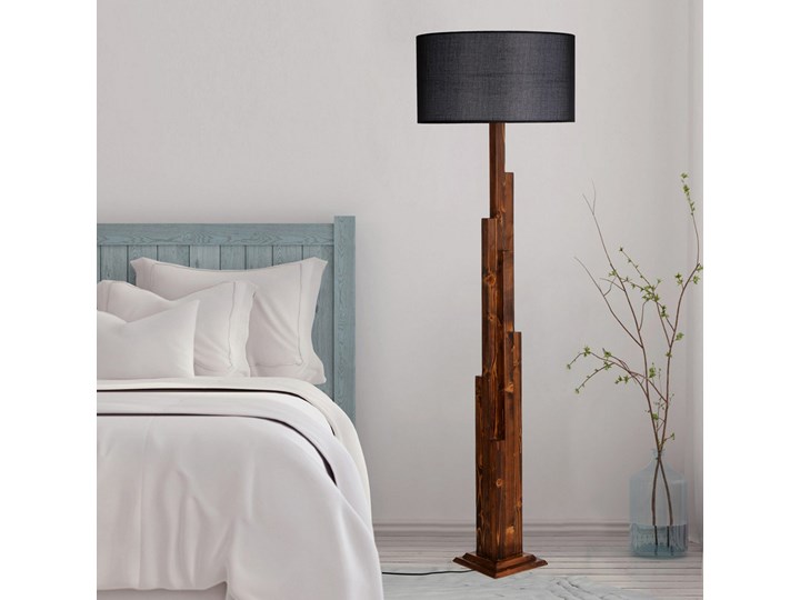 SELSEY Lampa stojąca Emendefenda czarna Styl Skandynawski Drewno Lampa z kloszem Styl Nowoczesny