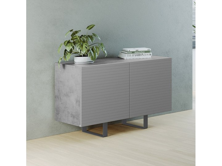 SELSEY Włoska komoda dwudrzwiowa Antoinettie 110 cm z przetworzonych butelek PET Beton/Szary Głębokość 45 cm Wysokość 50 cm Pomieszczenie Pokój nastolatka Z szafkami Płyta MDF Wysokość 70 cm Wykończenie Mat