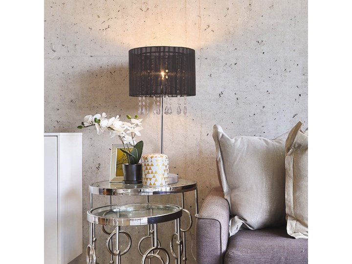 SELSEY Lampka nocna Bennett czarna Metal Wysokość 55 cm Szkło Lampa dekoracyjna Tkanina Lampa z kloszem Lampa nocna Styl Tradycyjny