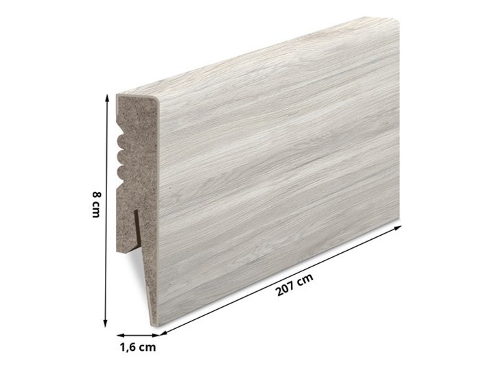 Listwa Przypodłogowa MDF Gładka - DĄB NATURALNY POPIELATY - uniwersalny - Dąb Naturalny Popielaty Wysokość 8 cm Kategoria Listwy przypodłogowe Kolor Beżowy
