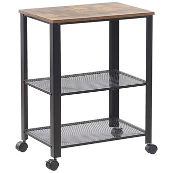 Beliani Wózek kuchenny czarny z drewnianym blatem 50 x 40 x 86 cm szafka barek z szufladą i 3 półkami na kółkach