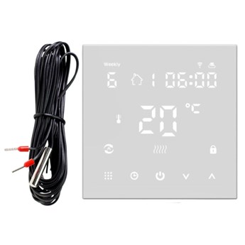 Dotykowy termostat WiFi regulator sterownik biały 16A + czujnik podłogowy + mata grzewcza 12m2