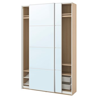 IKEA PAX / AULI Kombinacja szafy, dąb bejcowany na biało/lustro, 150x44x236 cm