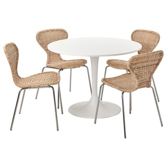 IKEA DOCKSTA / ÄLVSTA Stół i 4 krzesła, biały biały/rattan chrom, 103 cm